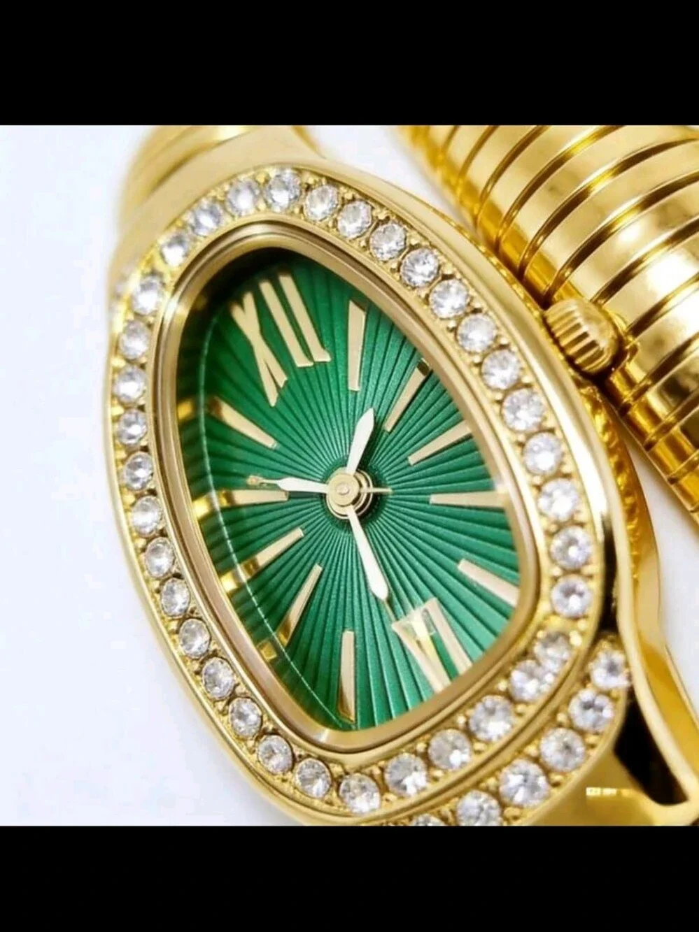 Snake Coil Wrap Watch Bracelet with Green Dial